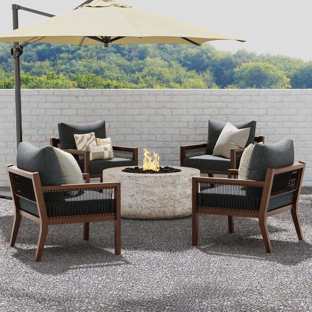 Outdoor Patio Wood Arm Chairs Gray (Set of 4)