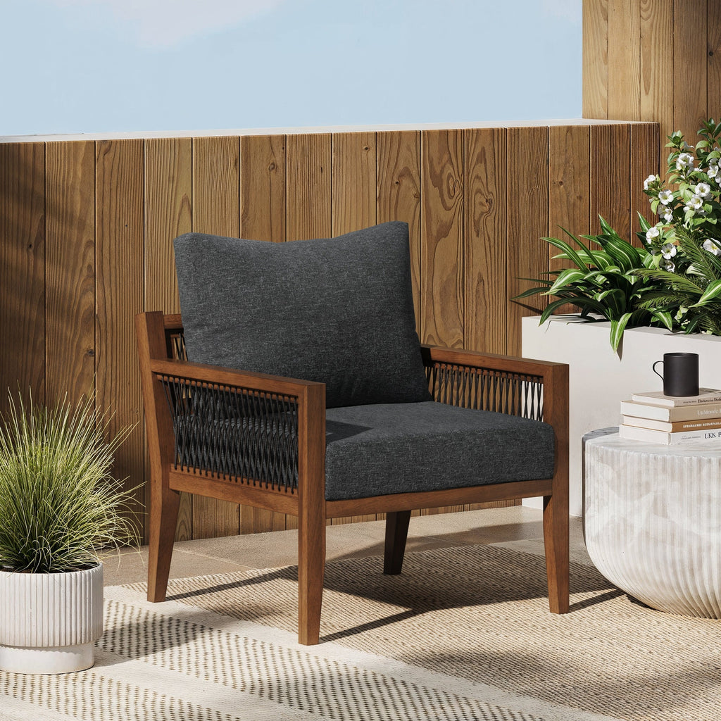 Outdoor Patio Wood Arm Chair Gray Dark Acacia
