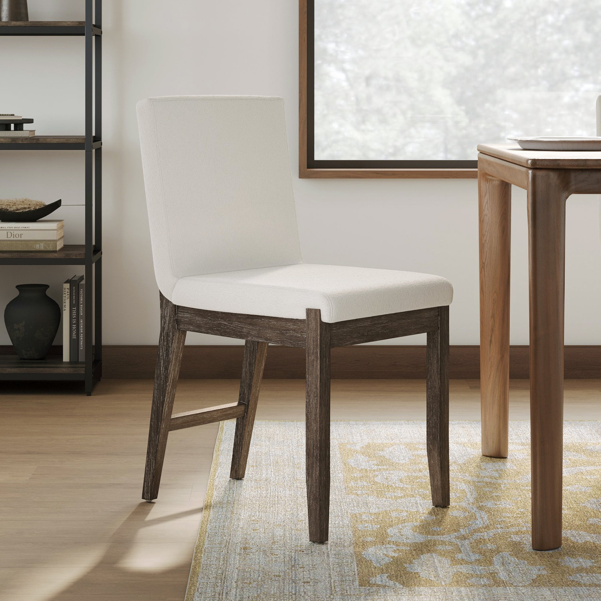 Exposed Back Dining Chair Dark Brown Boucle
