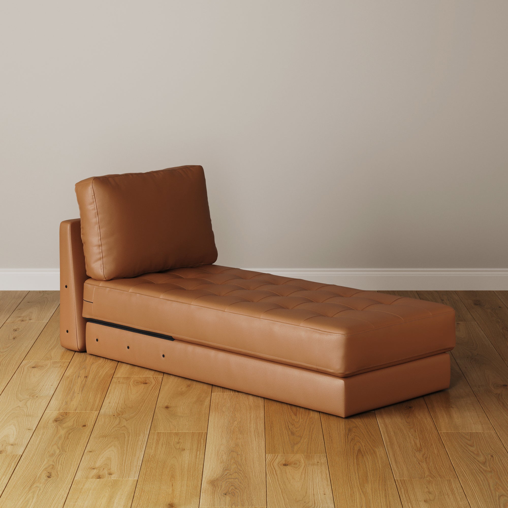Mid-Century Tufted Leather Sofa Chaise Camel (Modular Sofa Part)
