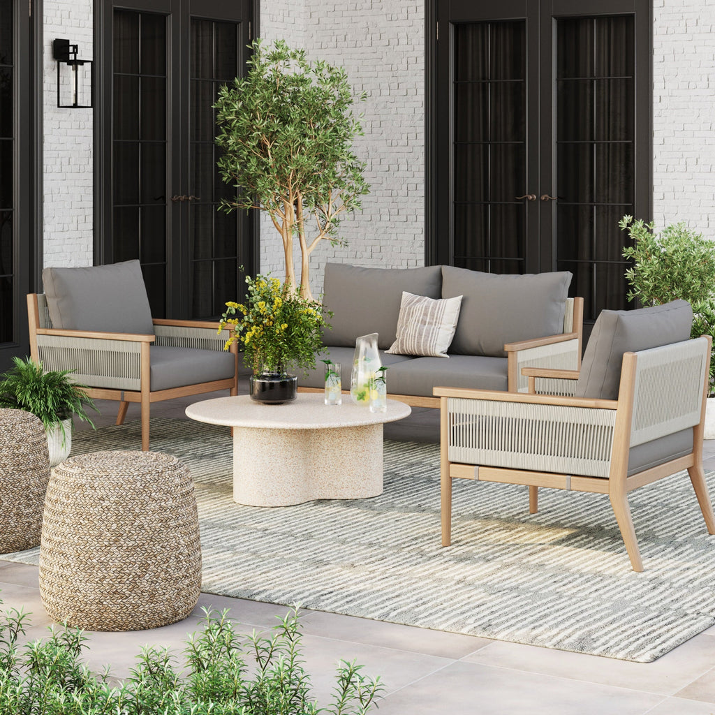 Outdoor 3 Piece Wood Patio Set Loveseat and Chairs