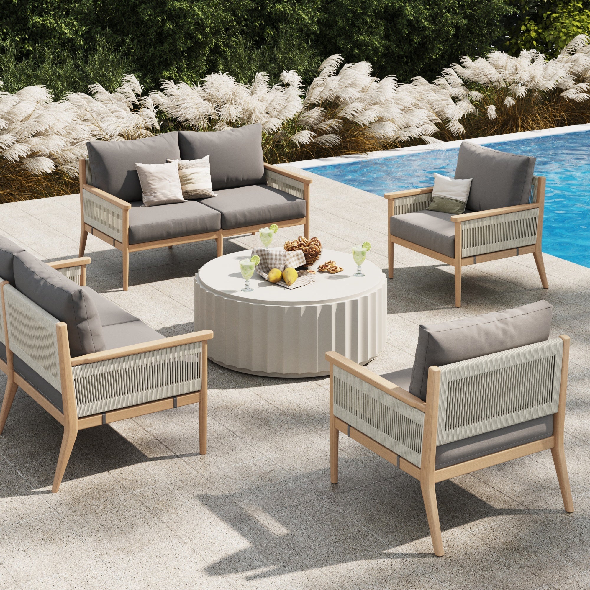 Outdoor 4 Piece Wood Patio Set Loveseats and Chairs