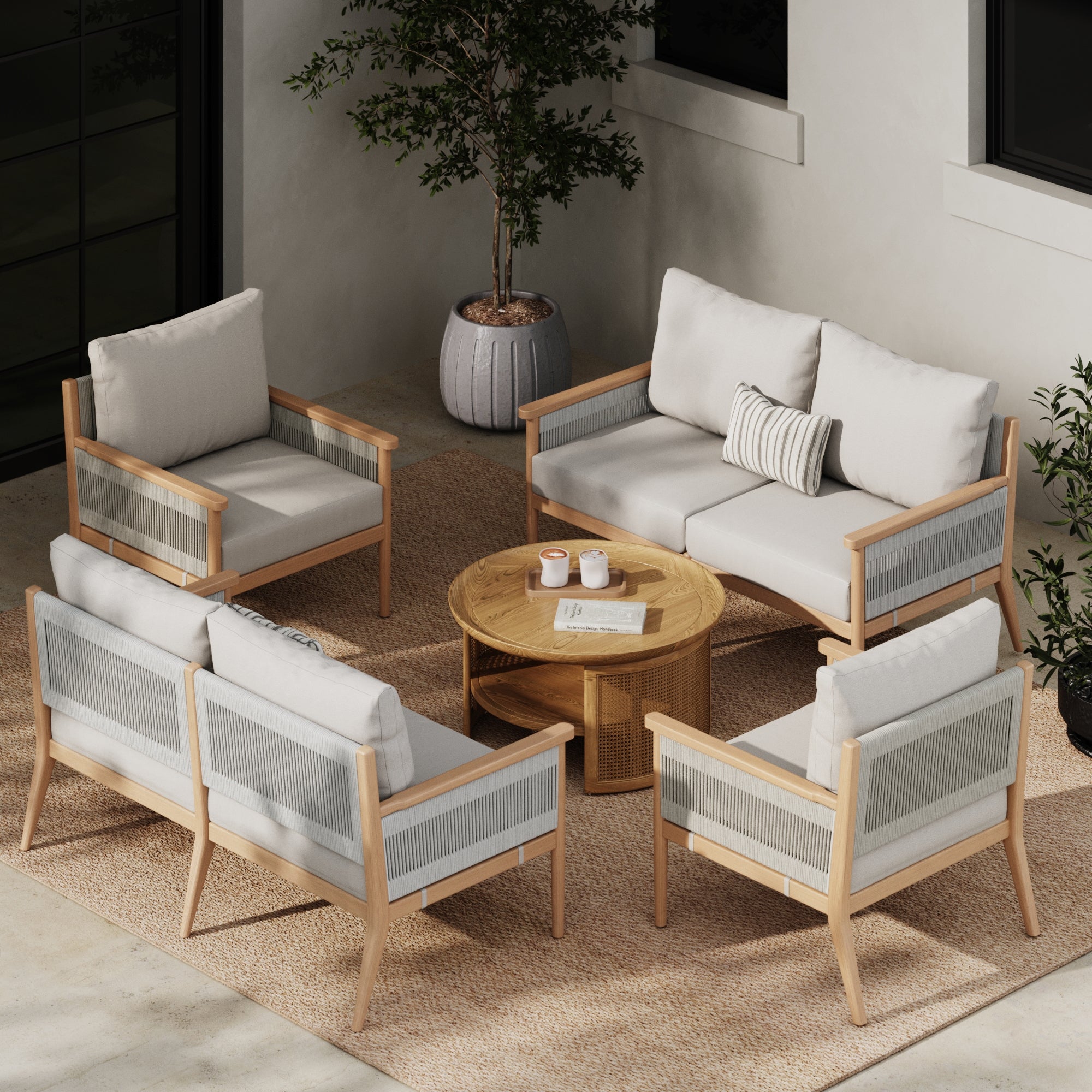 Outdoor 4 Piece Wood Patio Set Loveseats and Chairs White