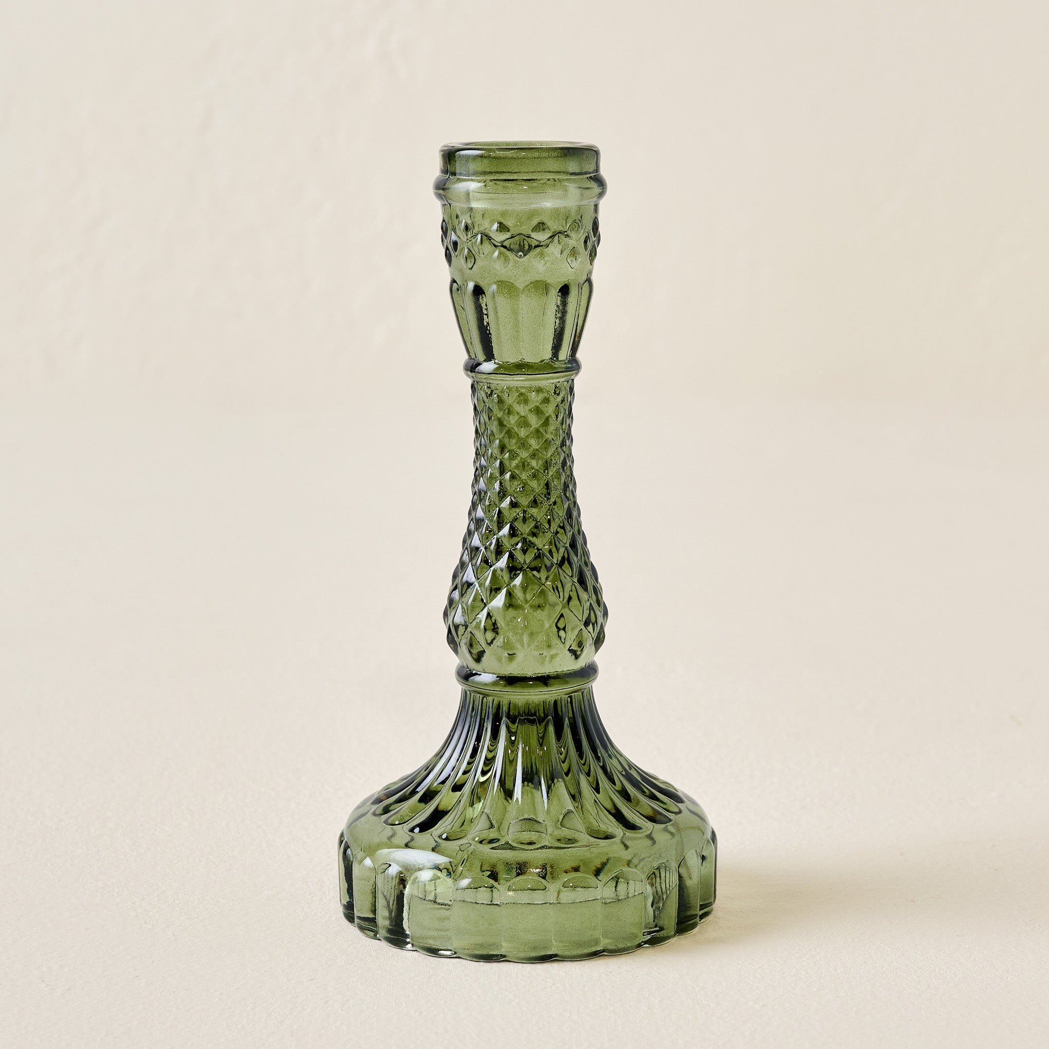 Antique Green Glass Taper Holder