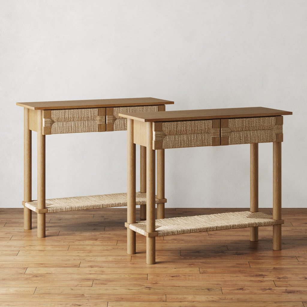 Boho Seagrass Console Tables (Set of 2)