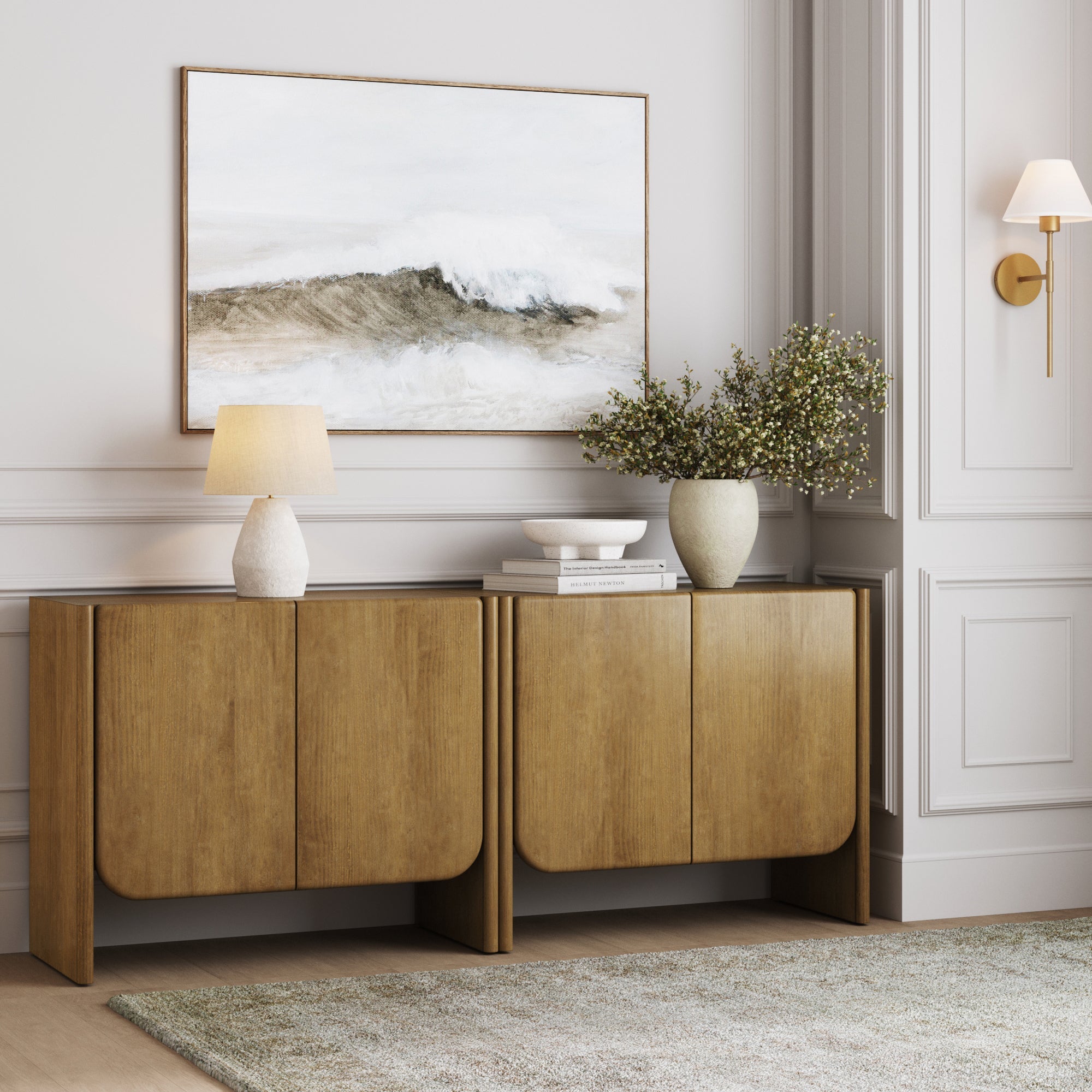 Arched Wood Accent Cabinet or TV Stand Light Brown (Set of 2)