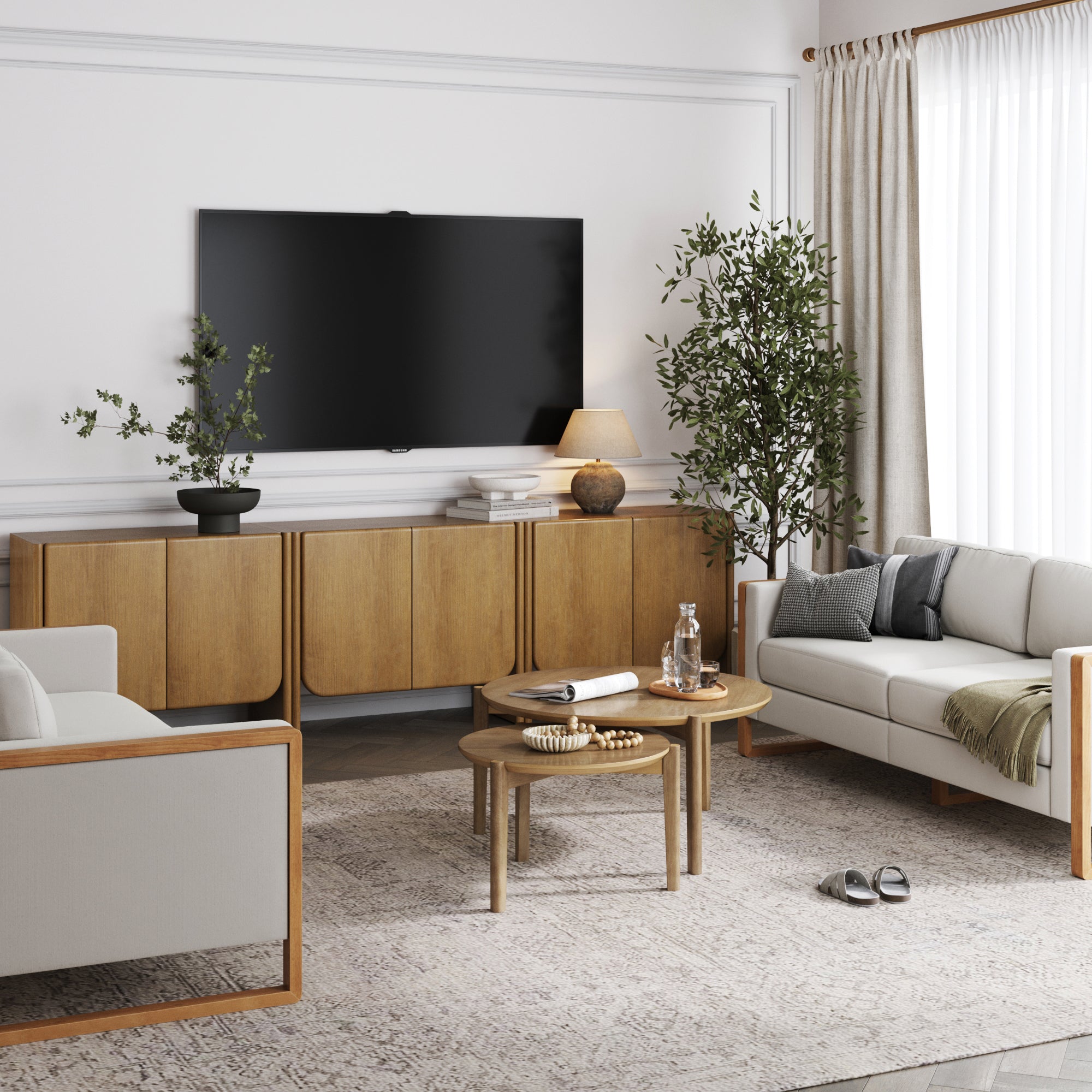 Arched Wood Accent Cabinet or TV Stand Light Brown (Set of 3)