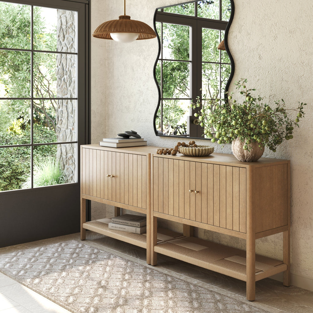 Grooved Door TV Stand or Storage Cabinet Light Brown (Set of 2)