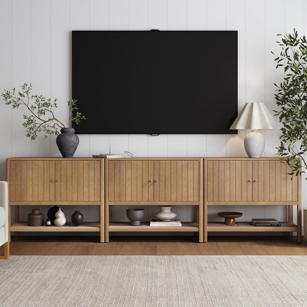 Grooved Door TV Stand or Storage Cabinet Light Brown (Set of 3)