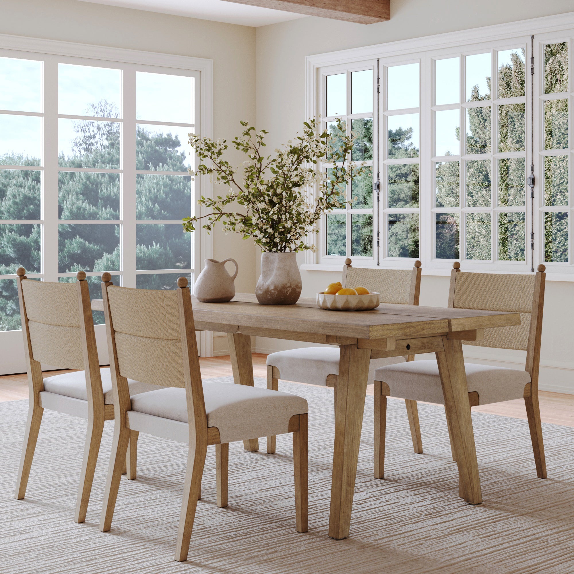 Boho Seagrass Dining Table Set (4 Chairs)
