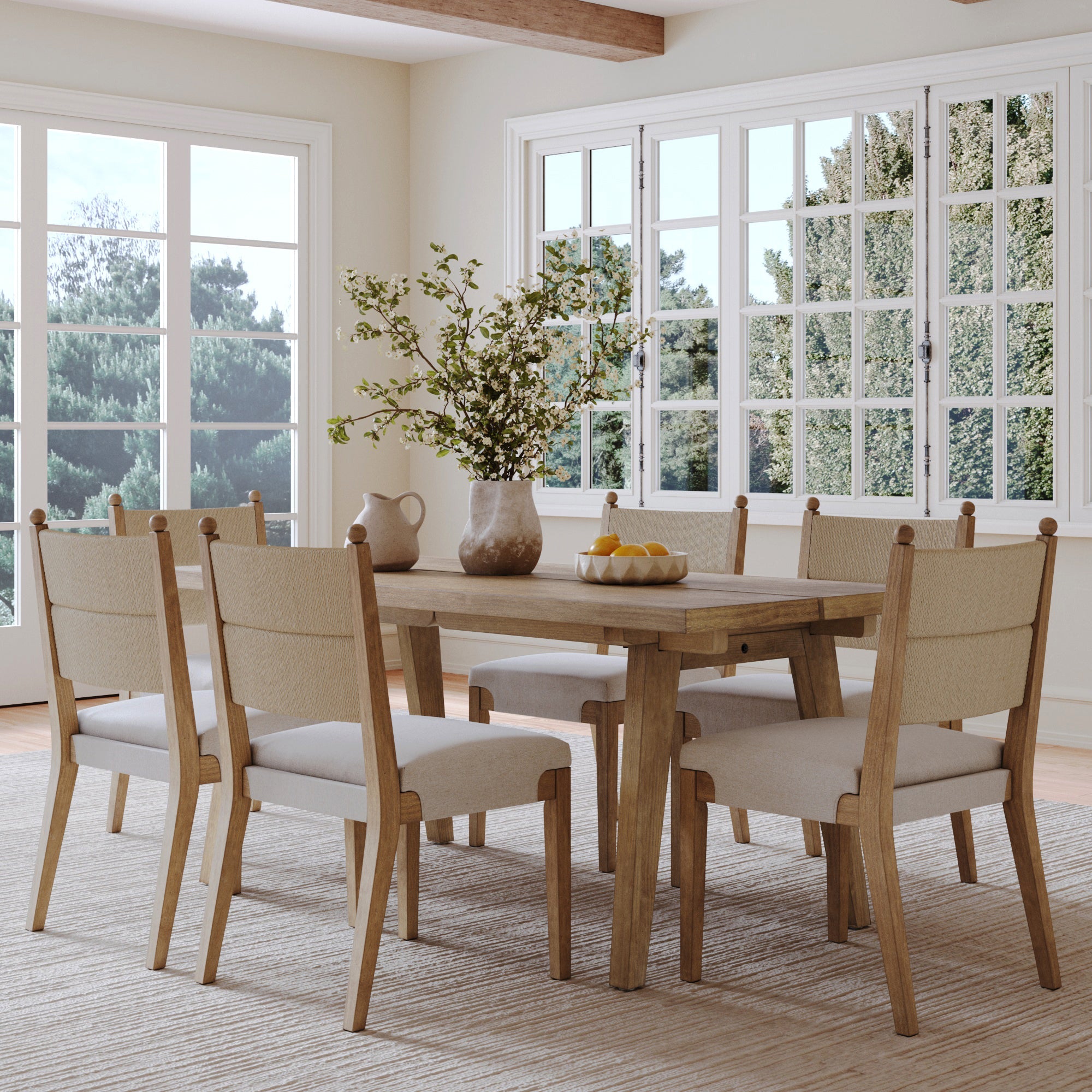 Boho Seagrass Dining Table Set (6 Chairs)
