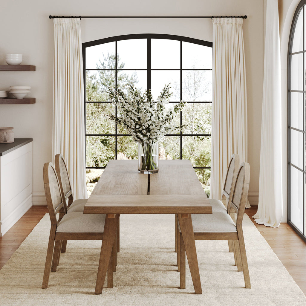 Extendable Dining Table with Rattan Chairs Set of 4