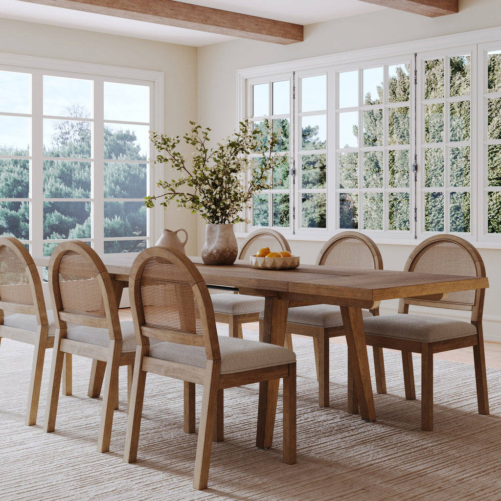 Extendable Dining Table with Rattan Chairs Set of 6