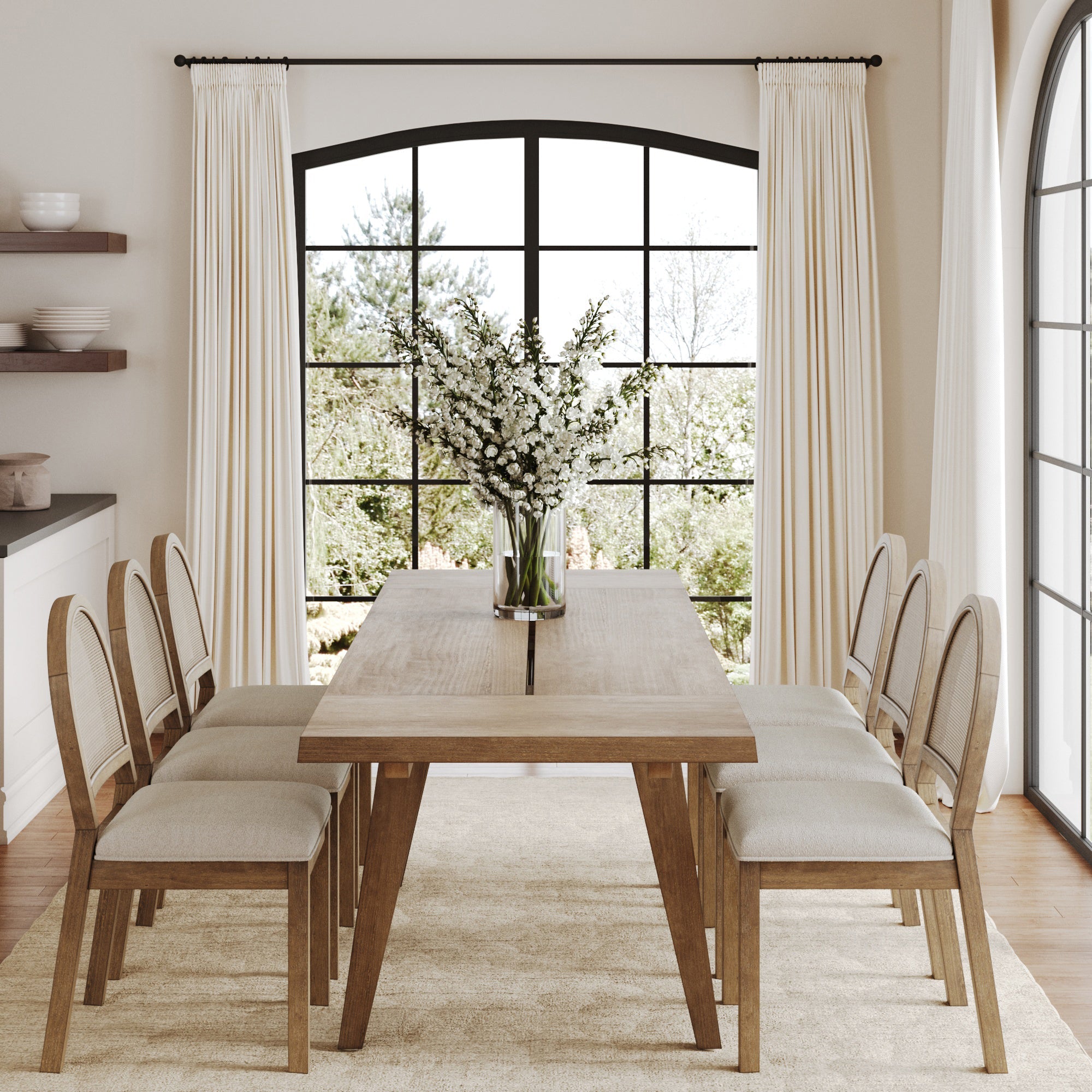 Extendable Dining Table with Rattan Chairs Set of 6