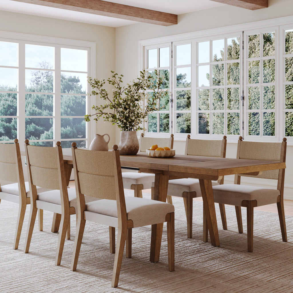 Extendable Dining Table with Seagrass Chairs Set of 6