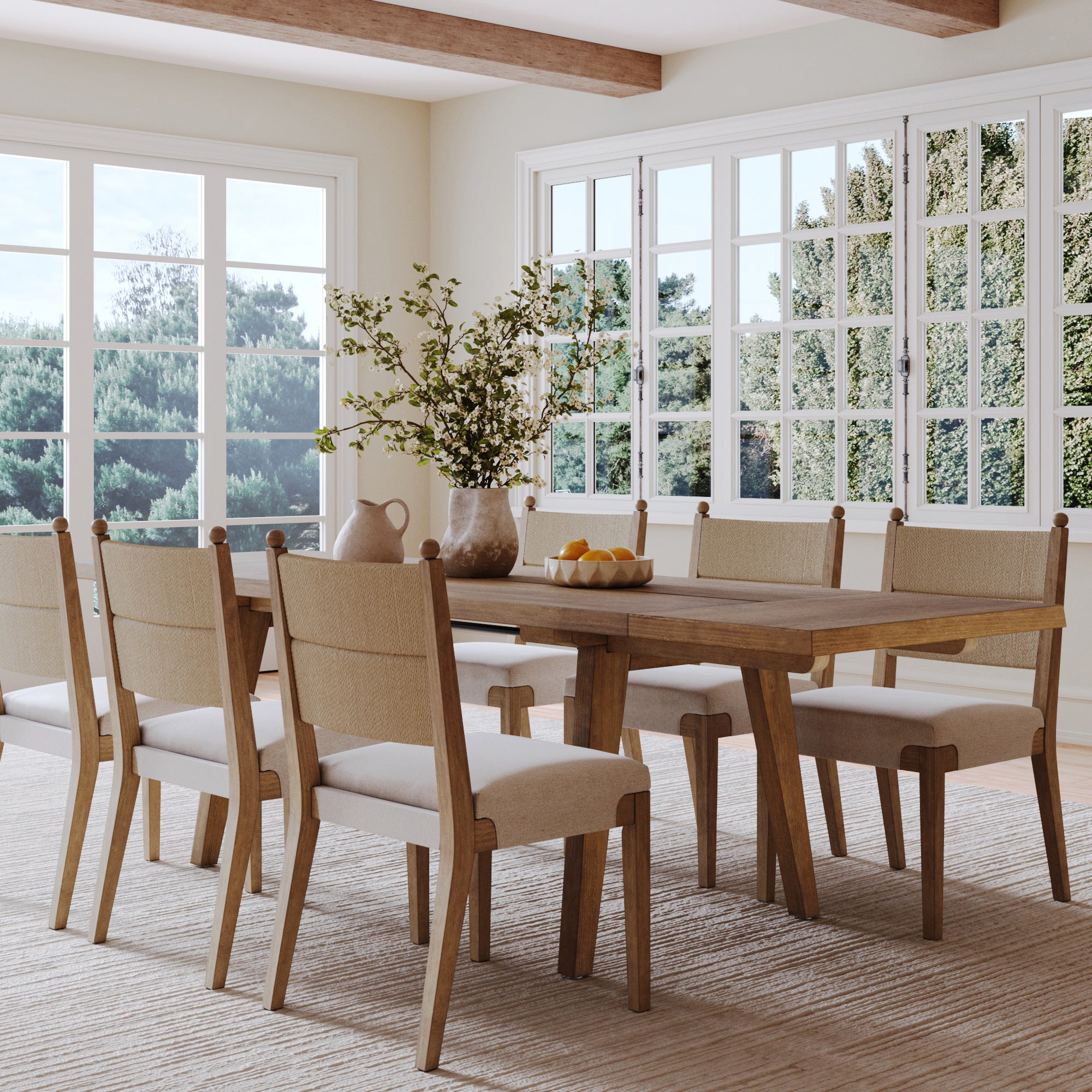 Extendable Dining Table with Seagrass Chairs Set of 6