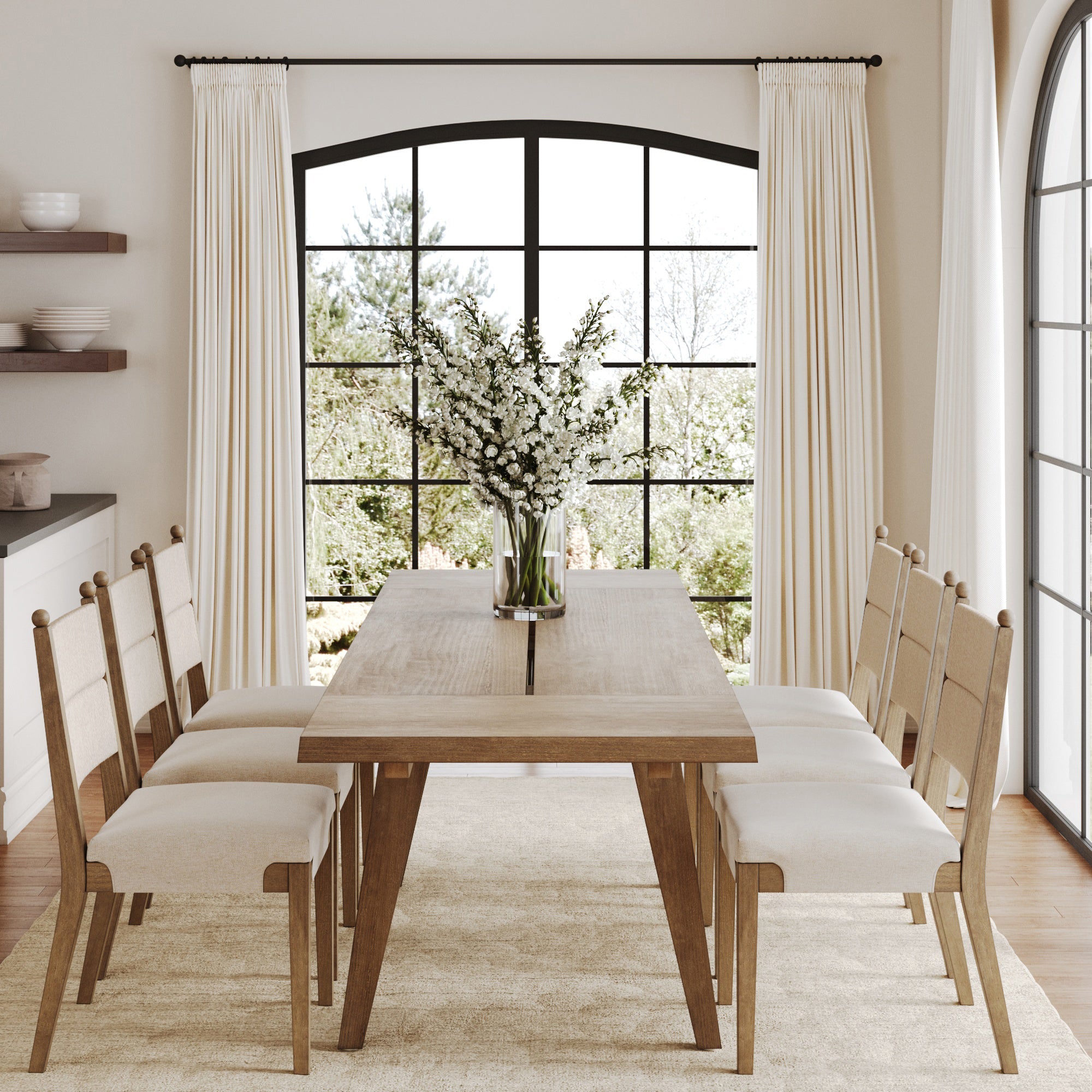 Extendable Dining Table with Seagrass Chairs Set of 6