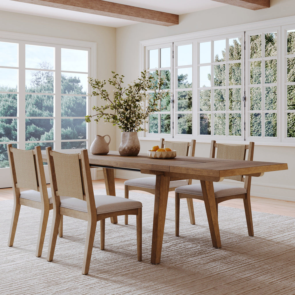 Extendable Dining Table Set with 4 Flax Chairs