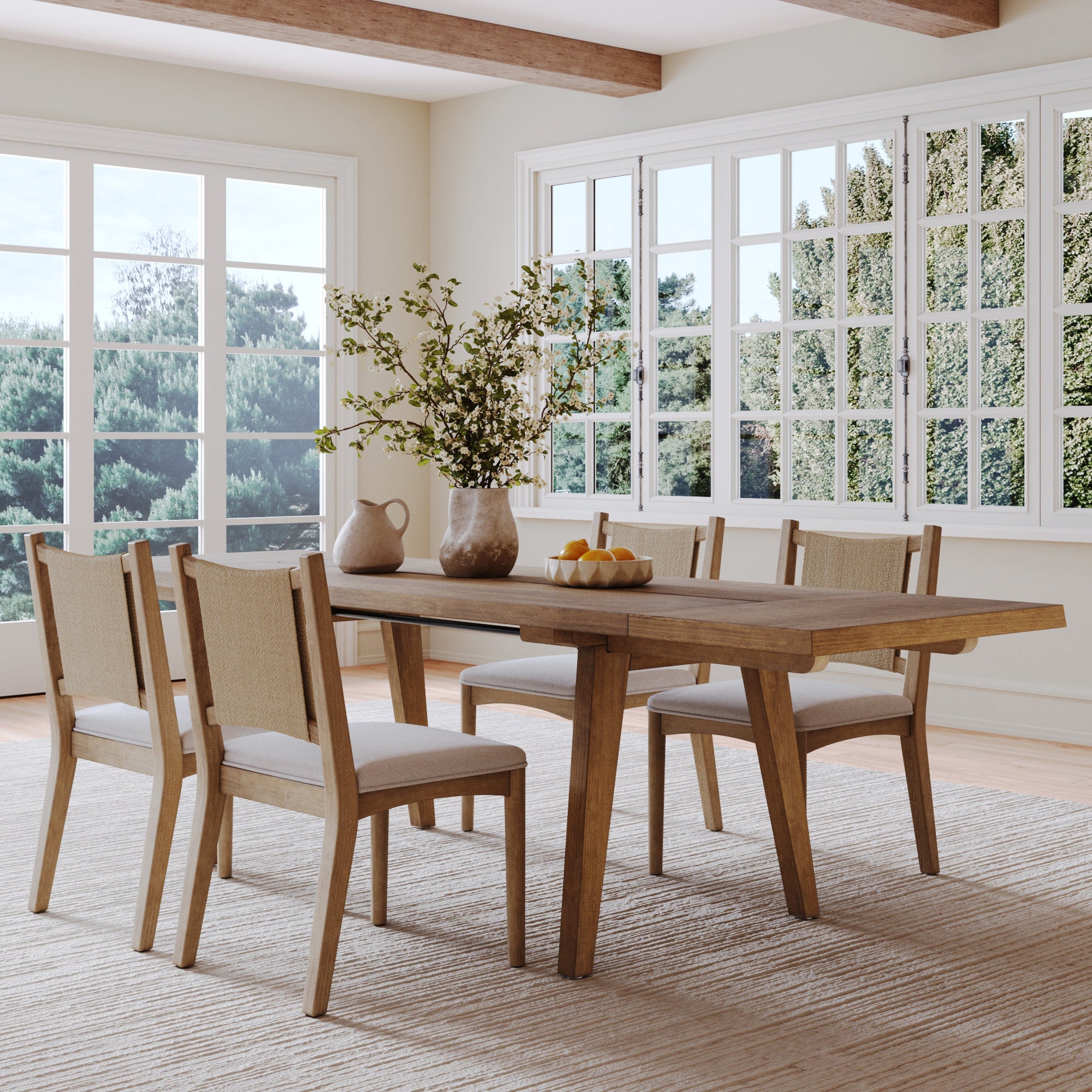 Extendable Dining Table Set with 4 Flax Chairs