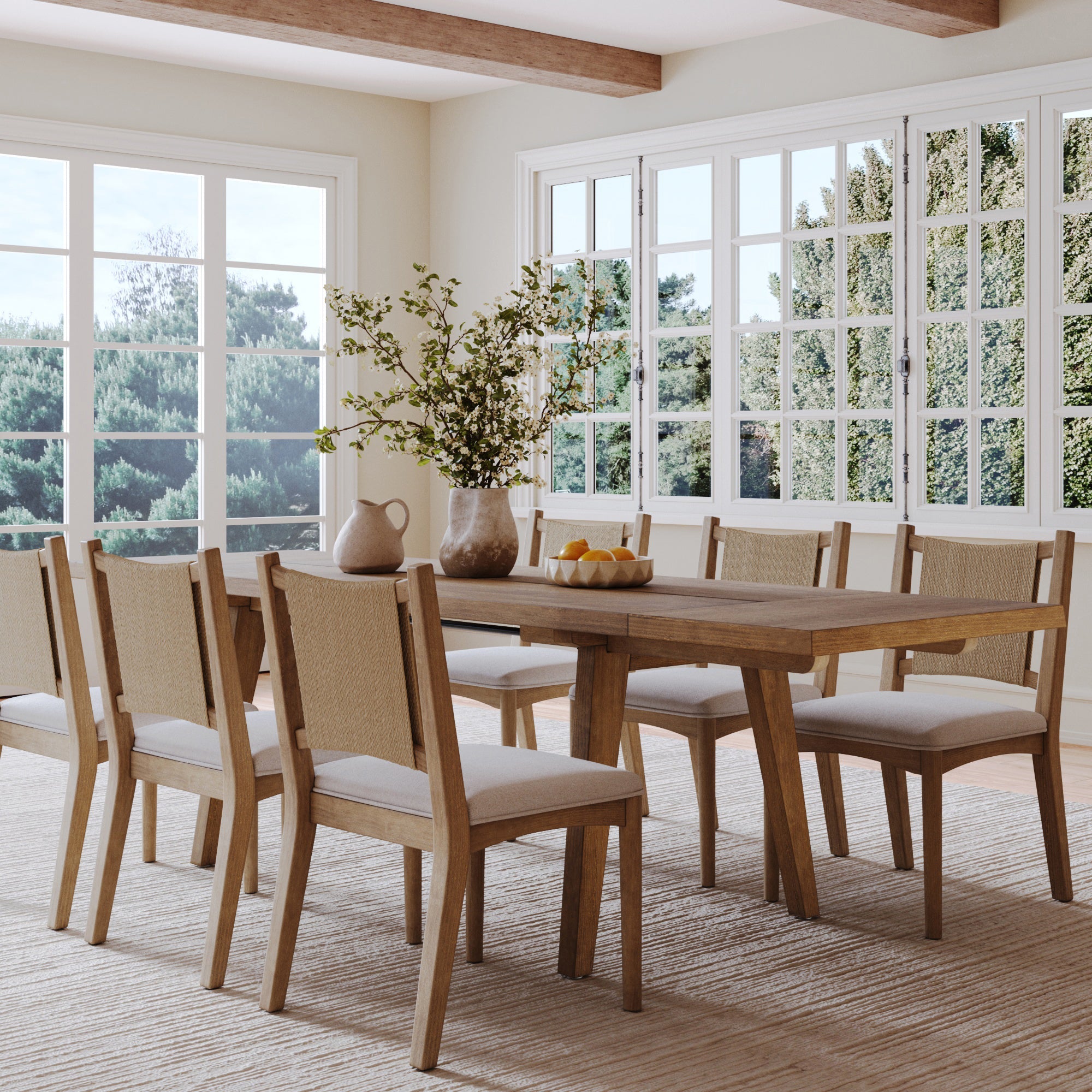 Extendable Dining Table Set with 6 Flax Chairs