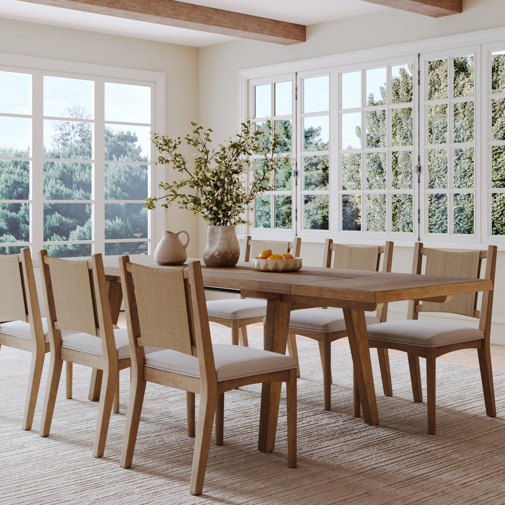 Extendable Dining Table Set with 6 Flax Chairs