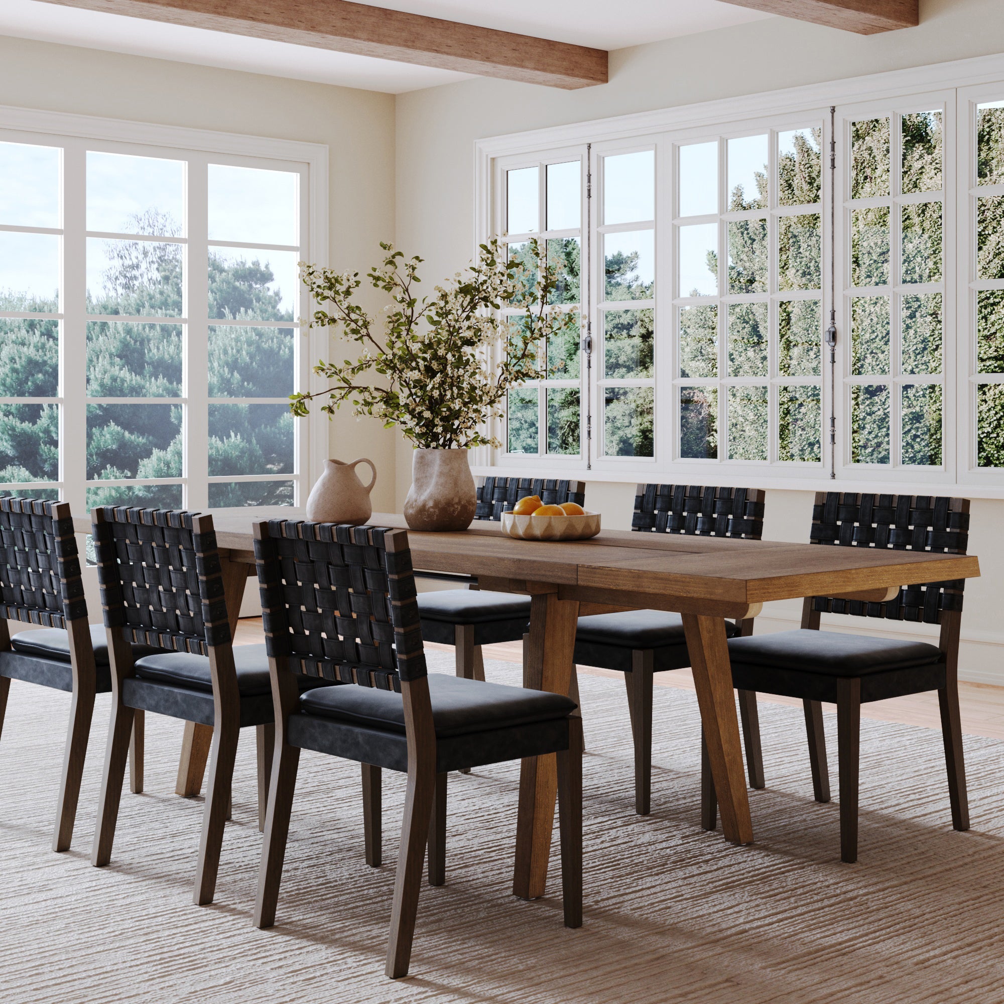 Extendable Dining Set with Black Dining Chairs Set of 6