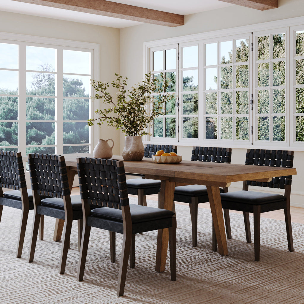 Extendable Dining Set with Black Dining Chairs Set of 6