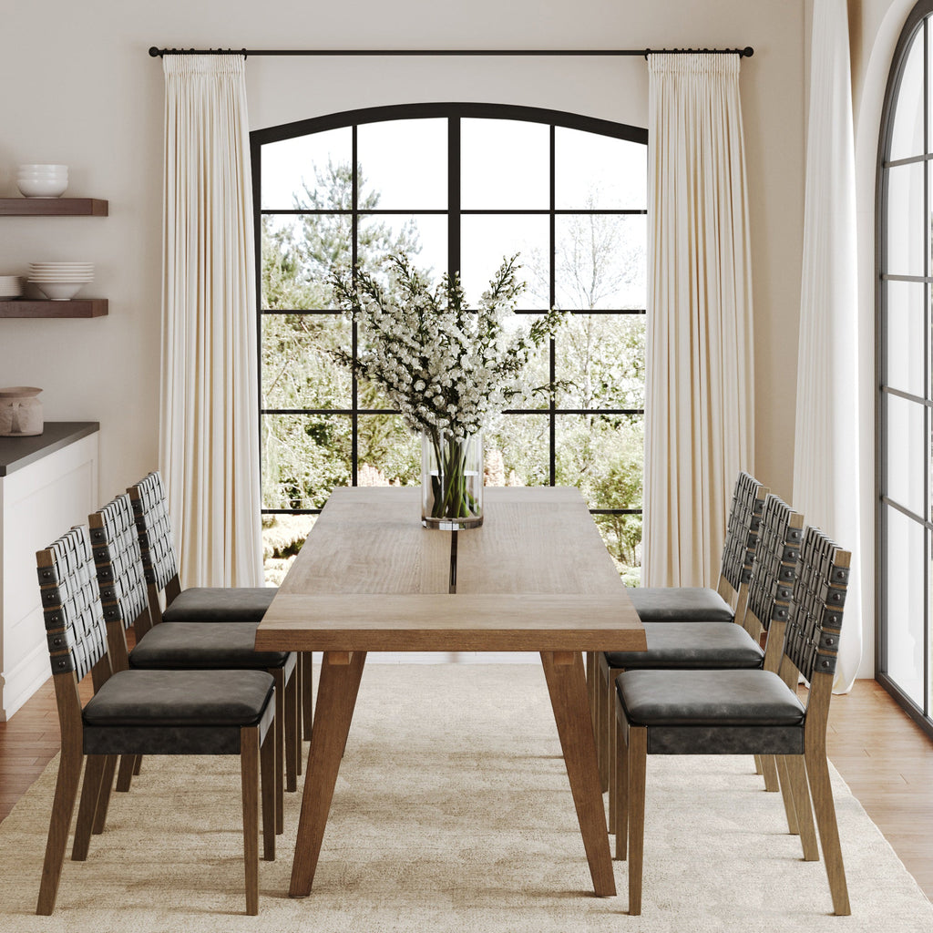 Extendable Dining Set with Black Dining Chairs Set of 6