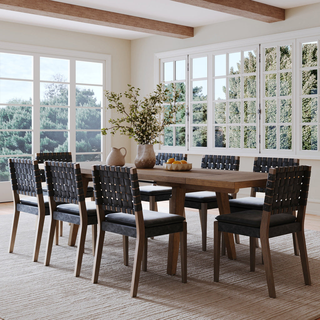 Extendable Dining Set with Black Dining Chairs Set of 8