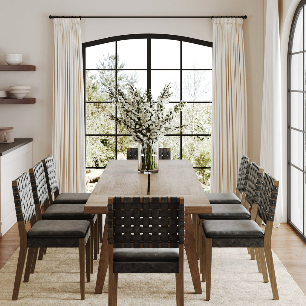 Extendable Dining Set with Black Dining Chairs Set of 8