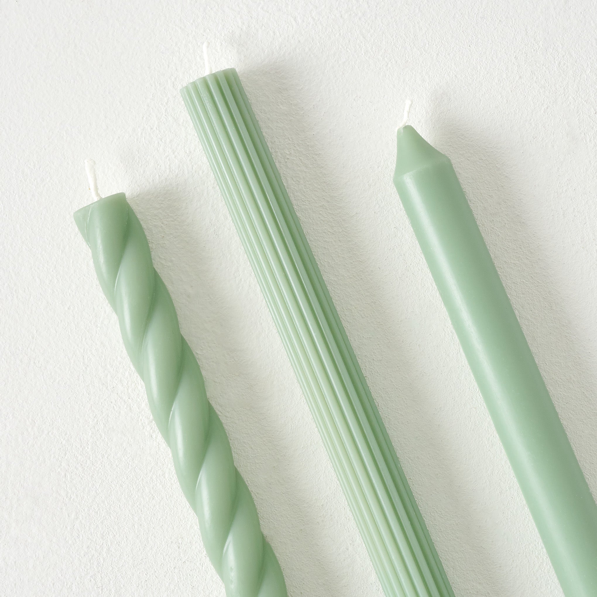 Assorted Sage Green Taper Candle Set