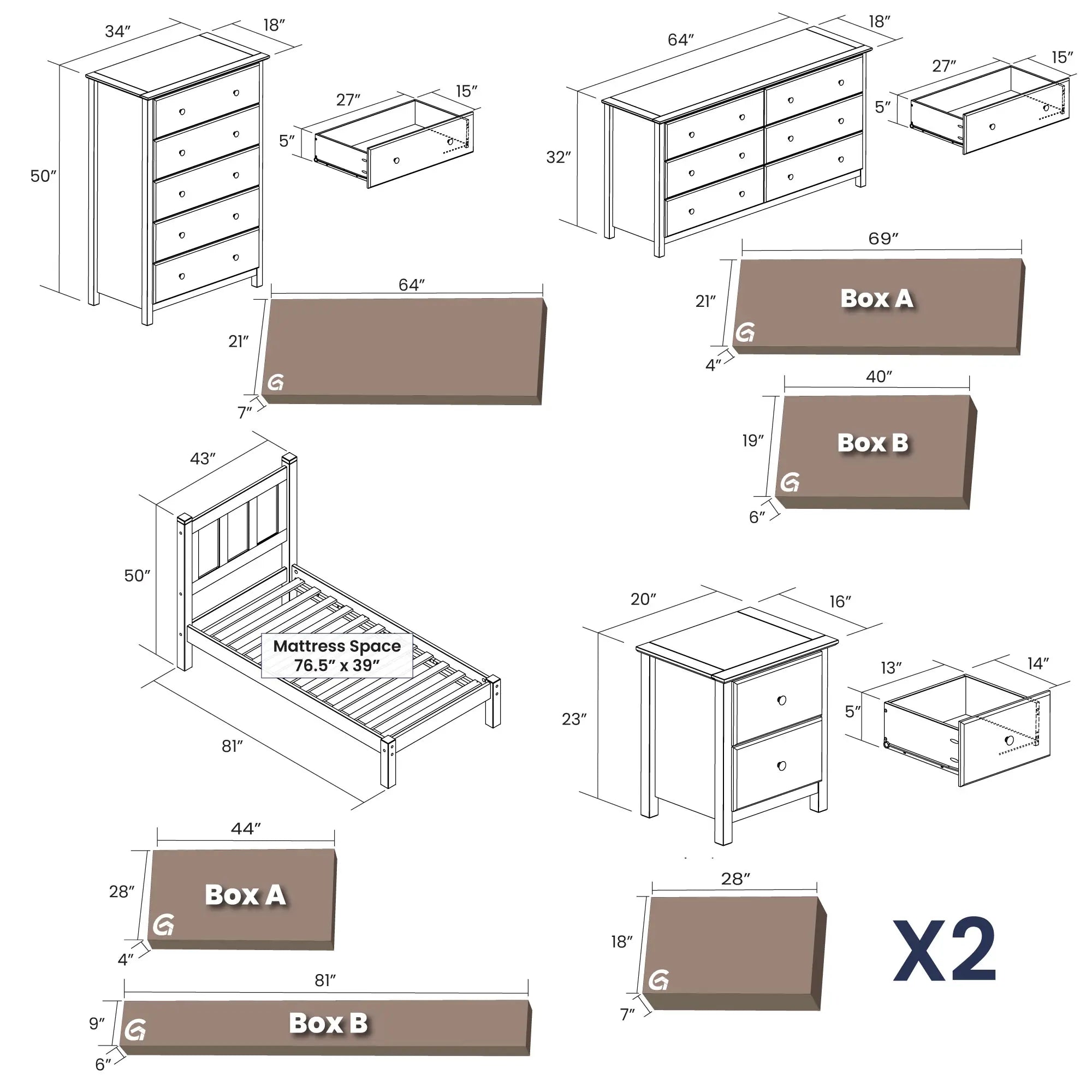 Shaker Bedroom Set (5-Piece)