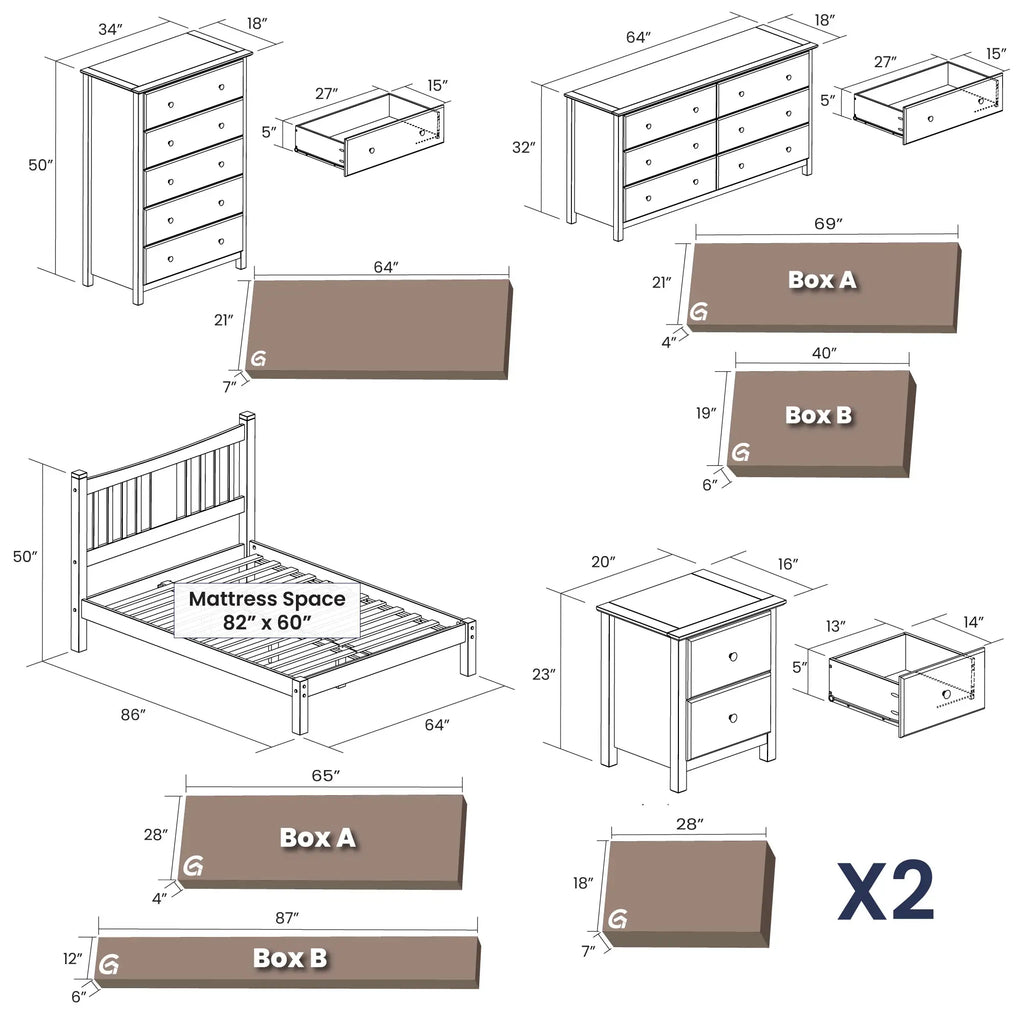 Shaker Slat Platform Bedroom Set (5-piece)