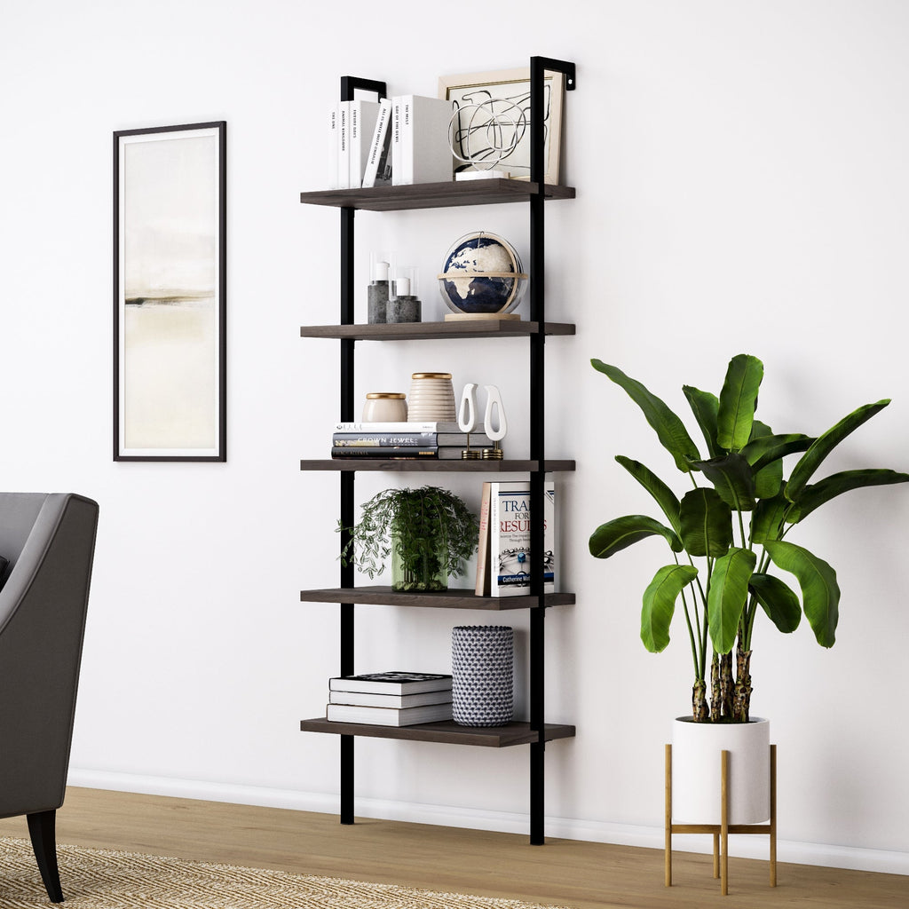 5-Shelf Ladder Bookshelf Nutmeg Matte Black