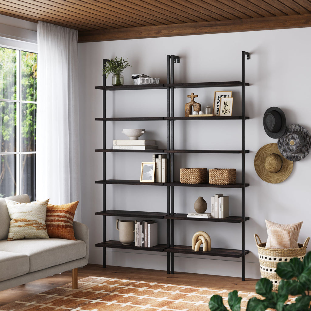 6-Shelf Bookcase Nutmeg Matte Black (Set of 2)