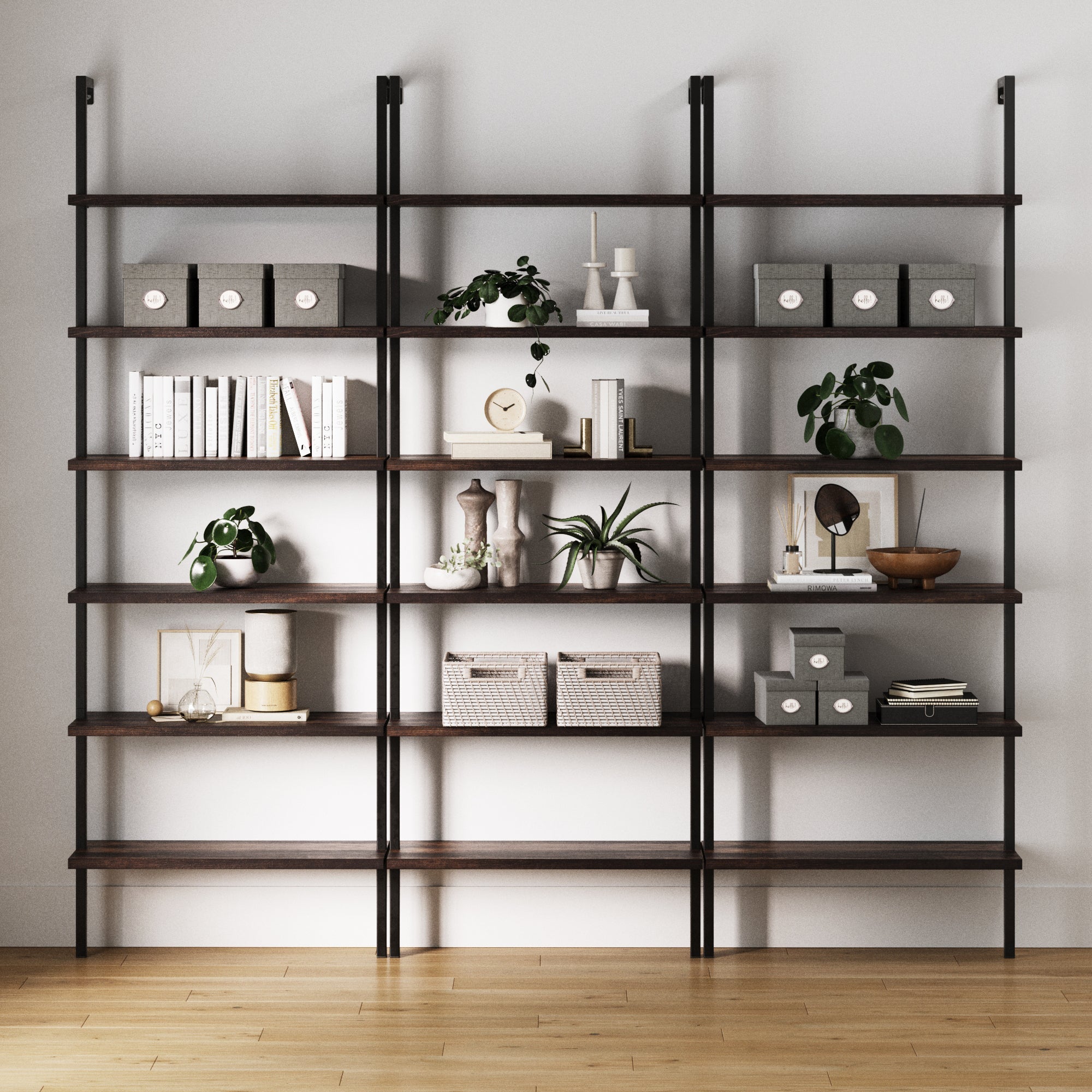 6-Shelf Bookcase Nutmeg Matte Black (Set of 3)