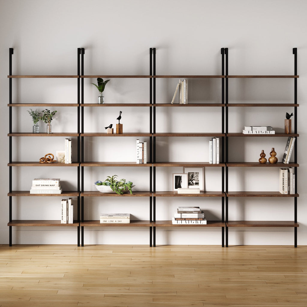 6-Shelf Bookcase Oak Matte Black (Set of 4)