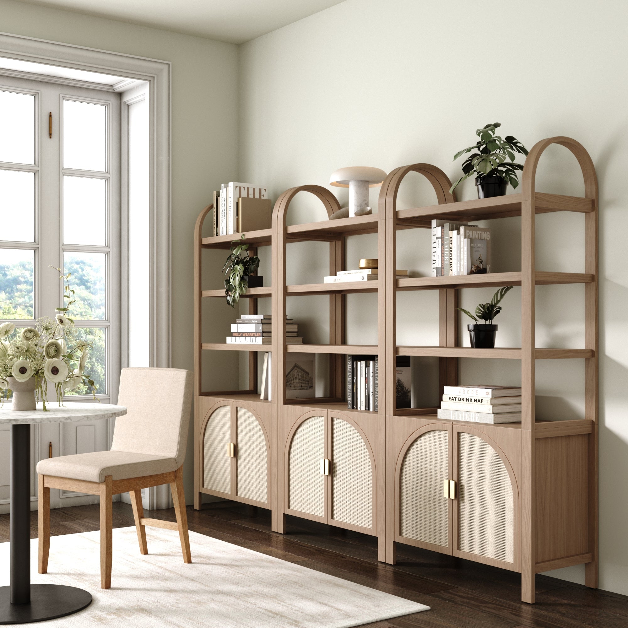 Arched Door Rattan Bookshelf with Doors Raw Oak (Set of 3)