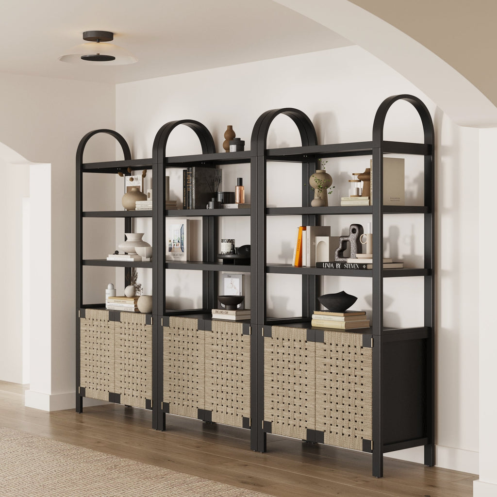 Boho Woven Seagrass Bookshelf Black (Set of 3)