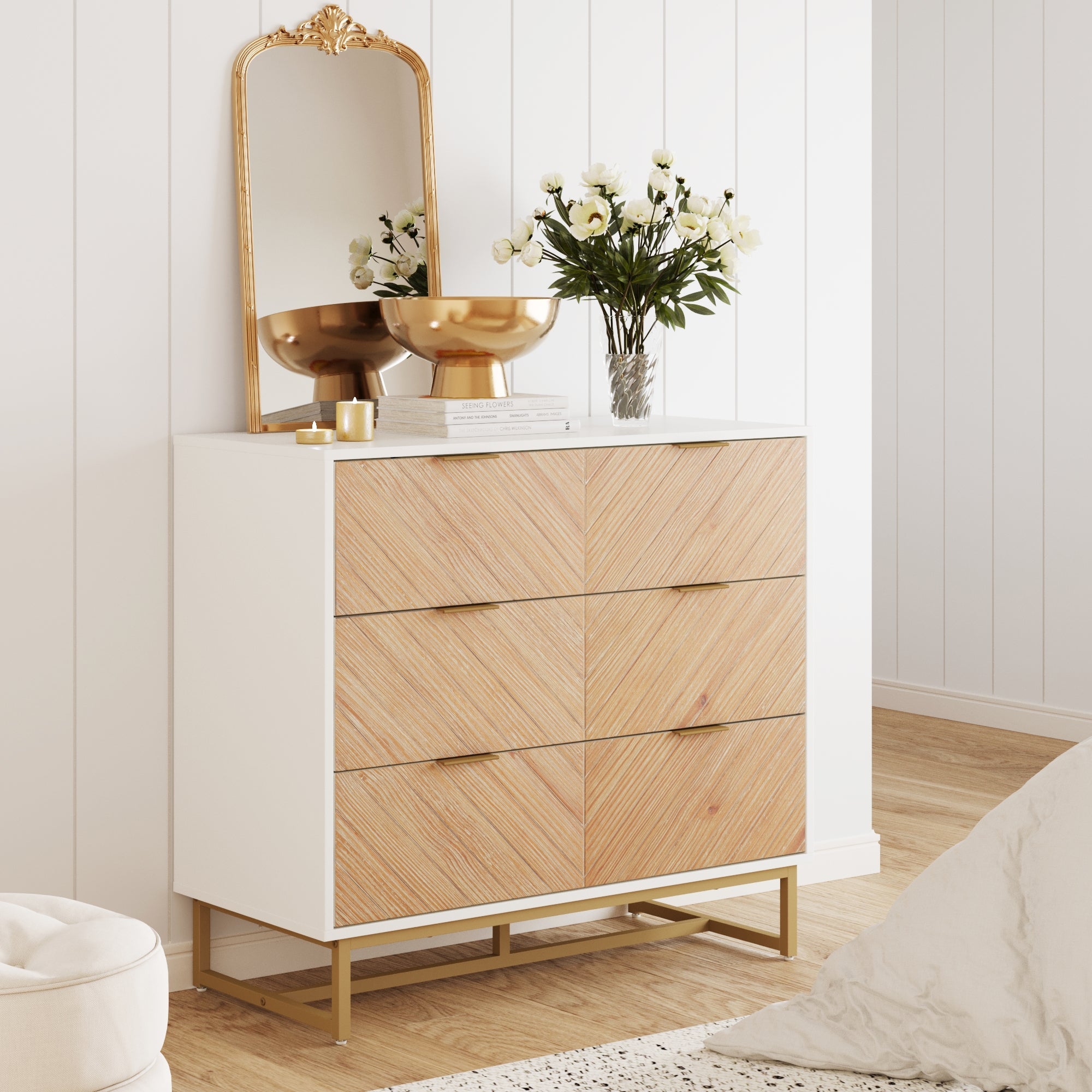 Boho Herringbone 3-Drawer Dresser White