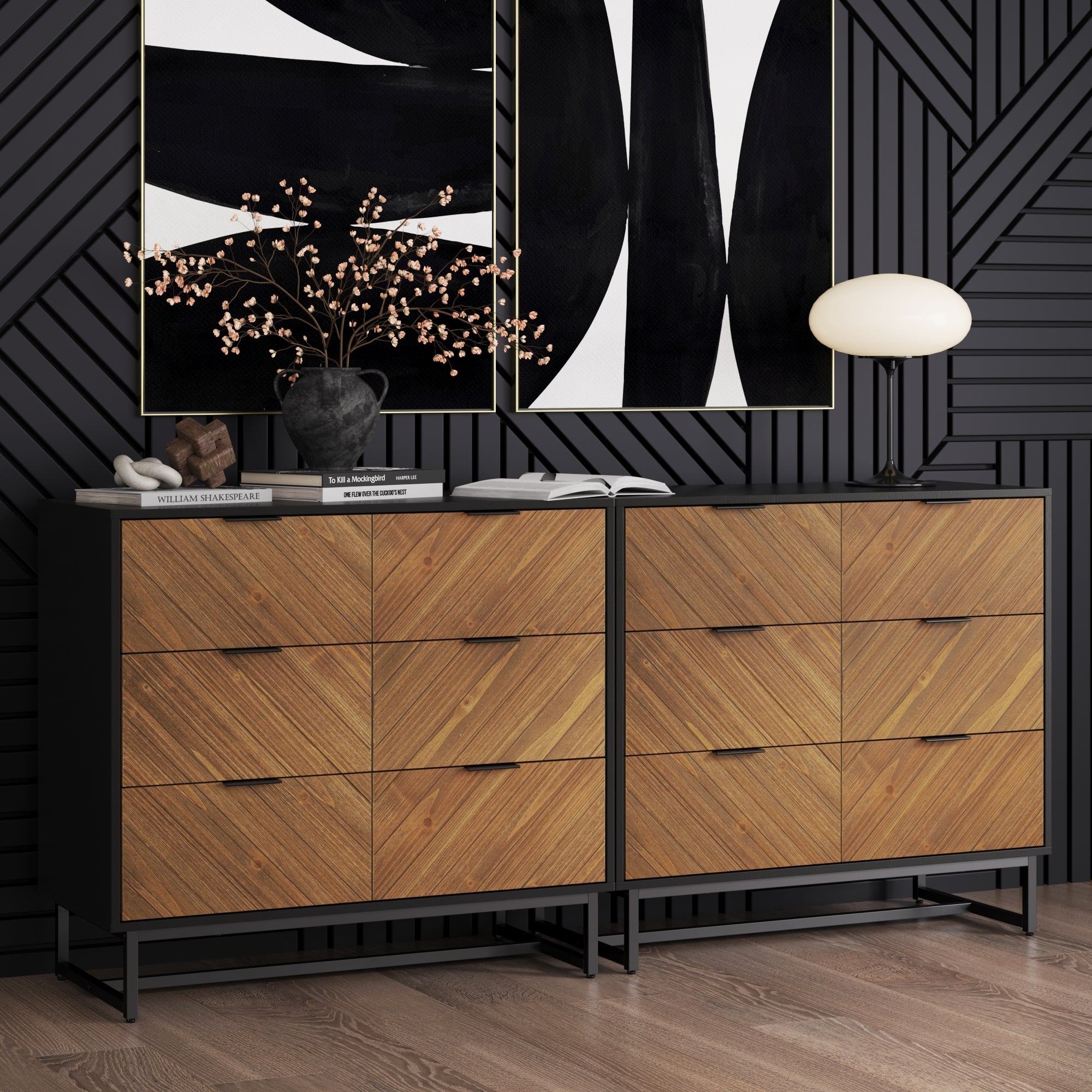 3-Drawer Brushed Fir Dresser (Set of 2)