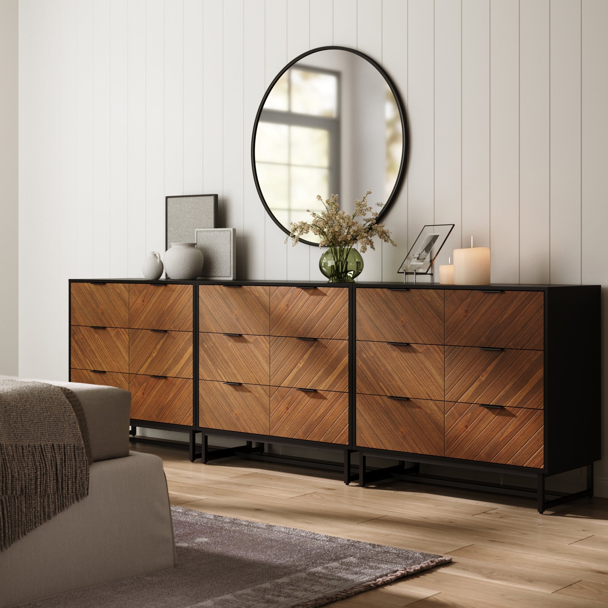 3-Drawer Brushed Fir Dresser (Set of 3)