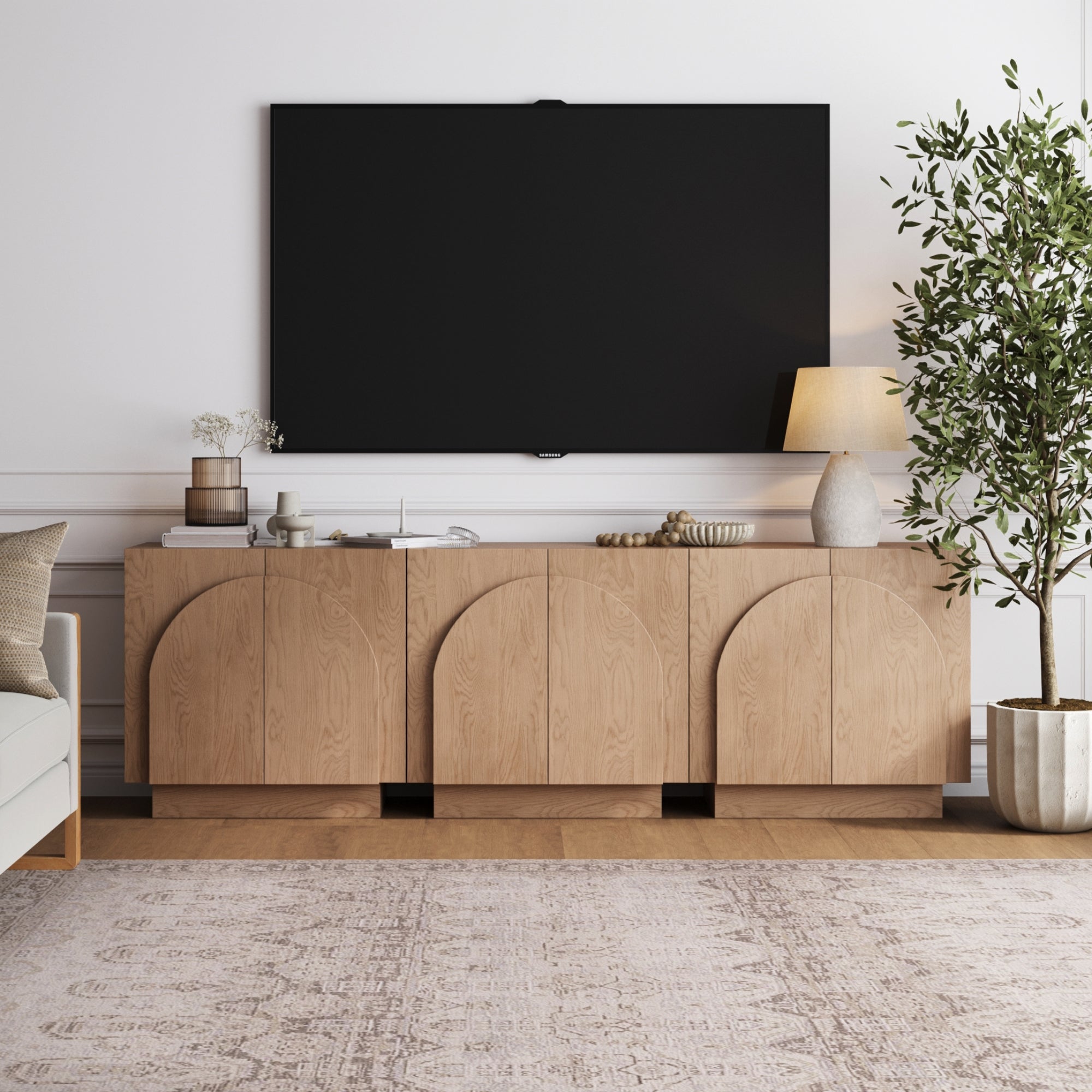 Arched TV Console Credenza Oak (Set of 3)