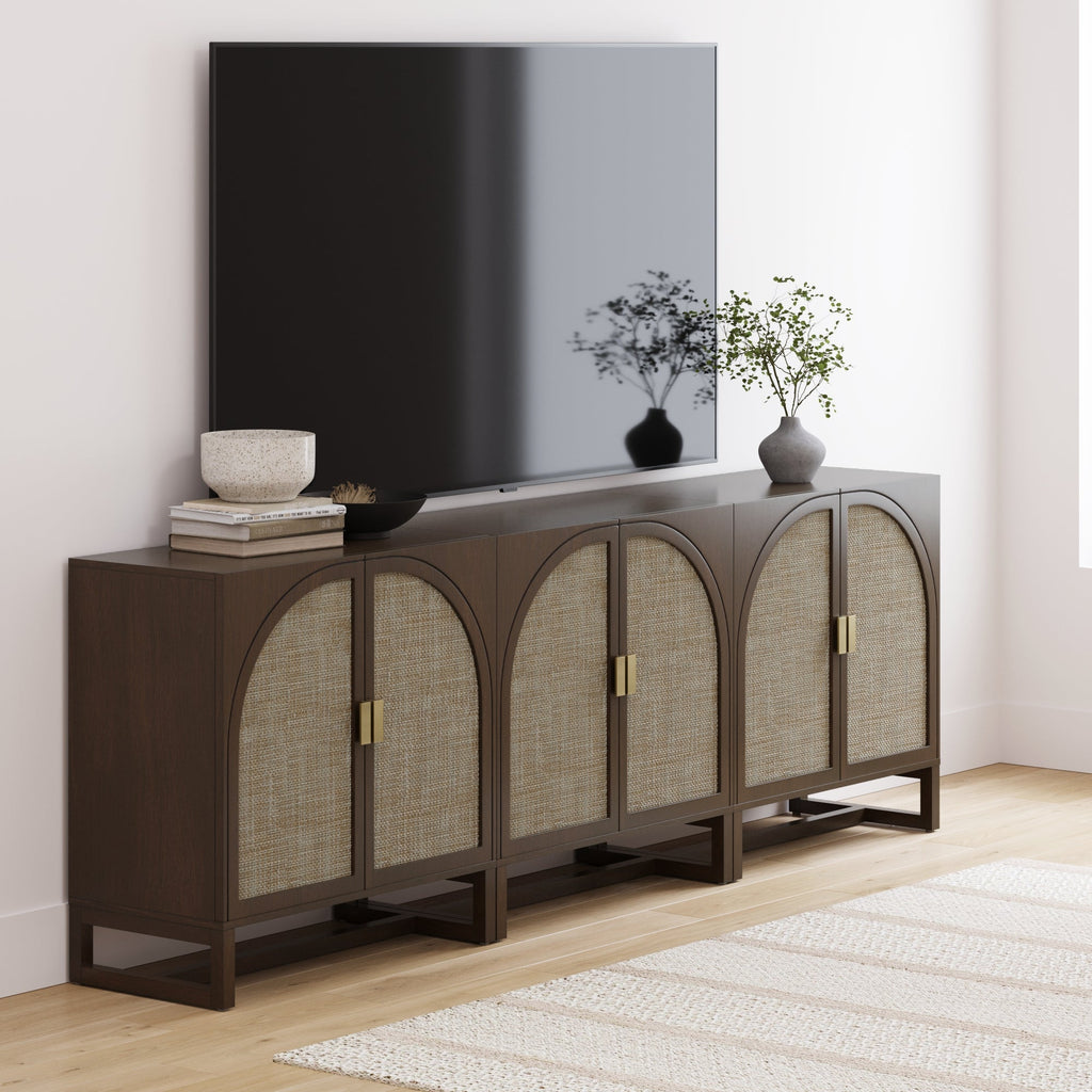 Boho Arched TV Console Credenza Dark Acacia (Set of 3)