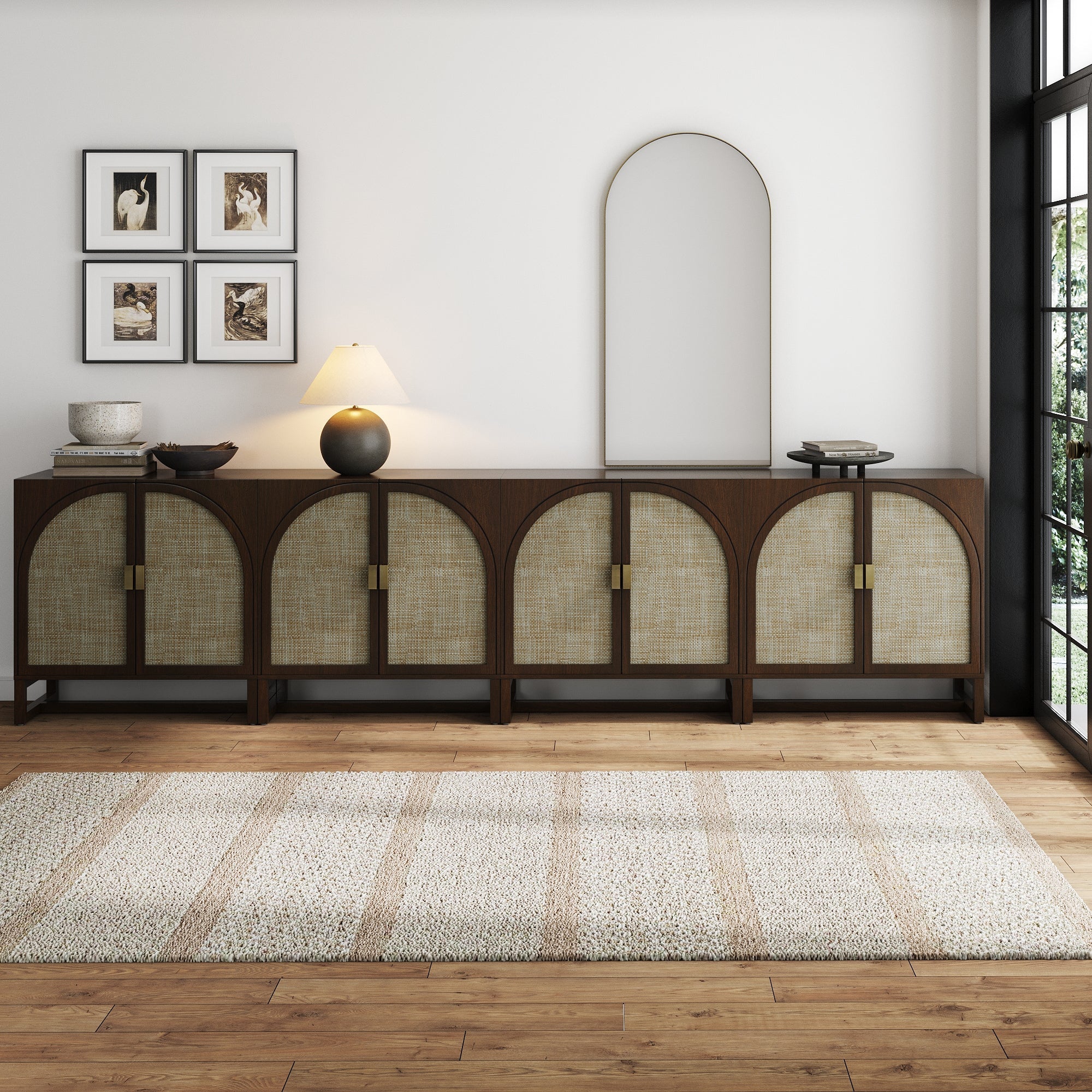 Large Arched Credenza Console Table Dark Acacia (Set of 4)