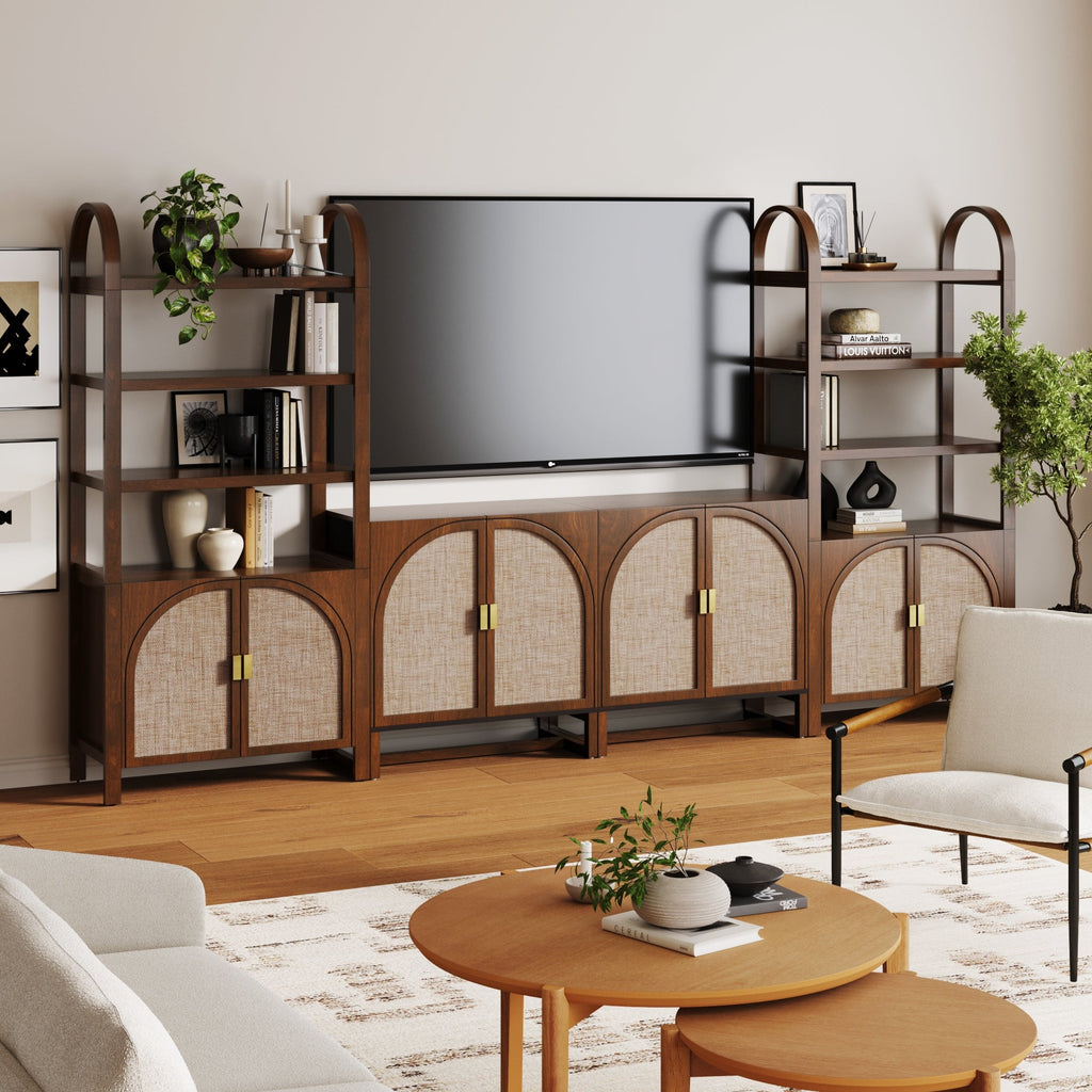 Arched Entertainment Center Wood Dark Acacia