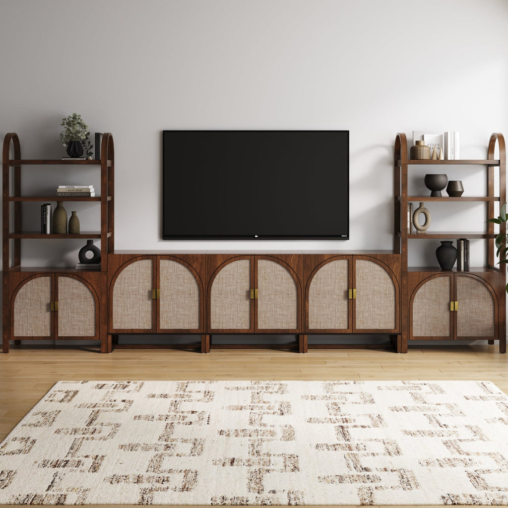 Arched Bookshelf Entertainment Center for 75 TV Dark Acacia