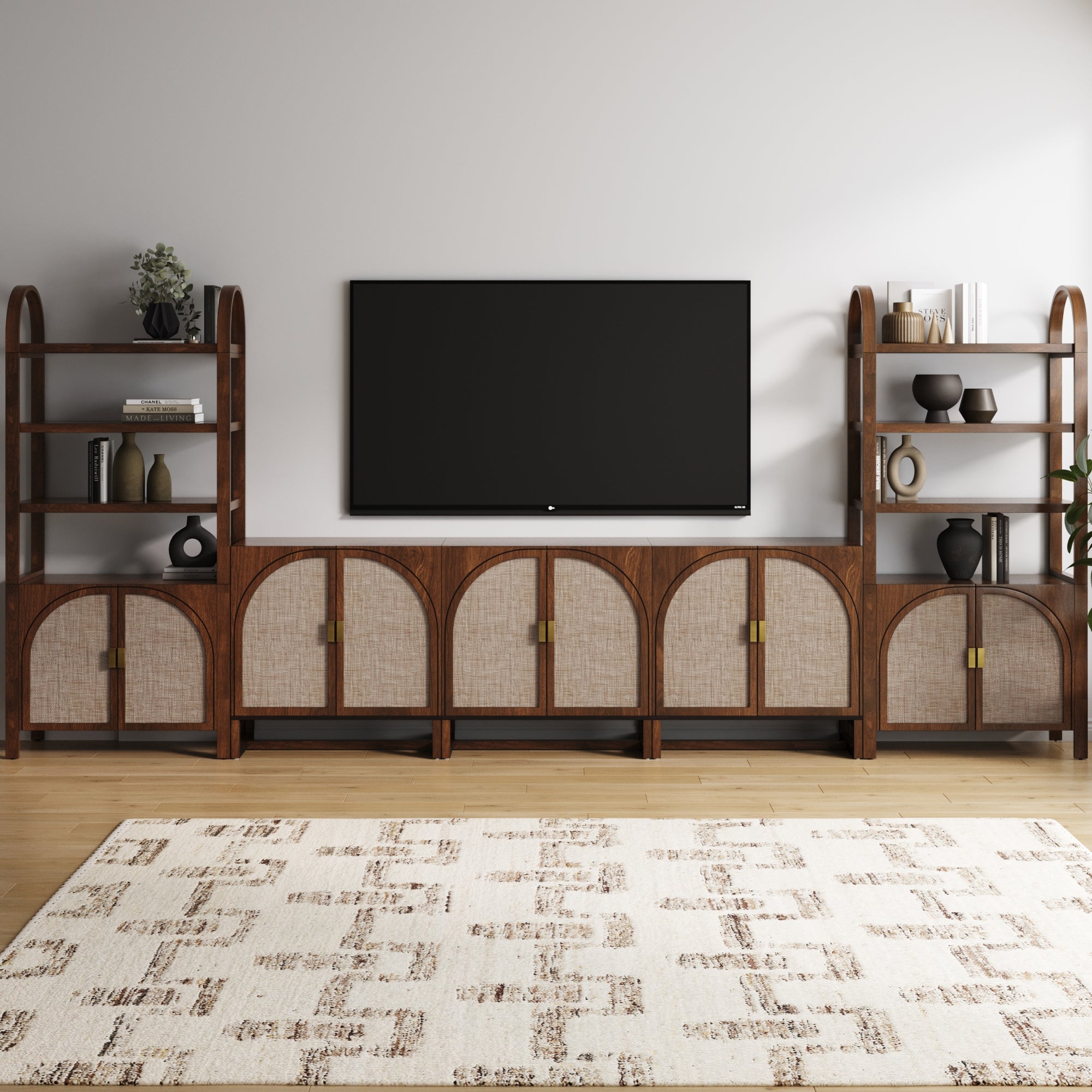Arched Bookshelf Entertainment Center for 75 TV Dark Acacia