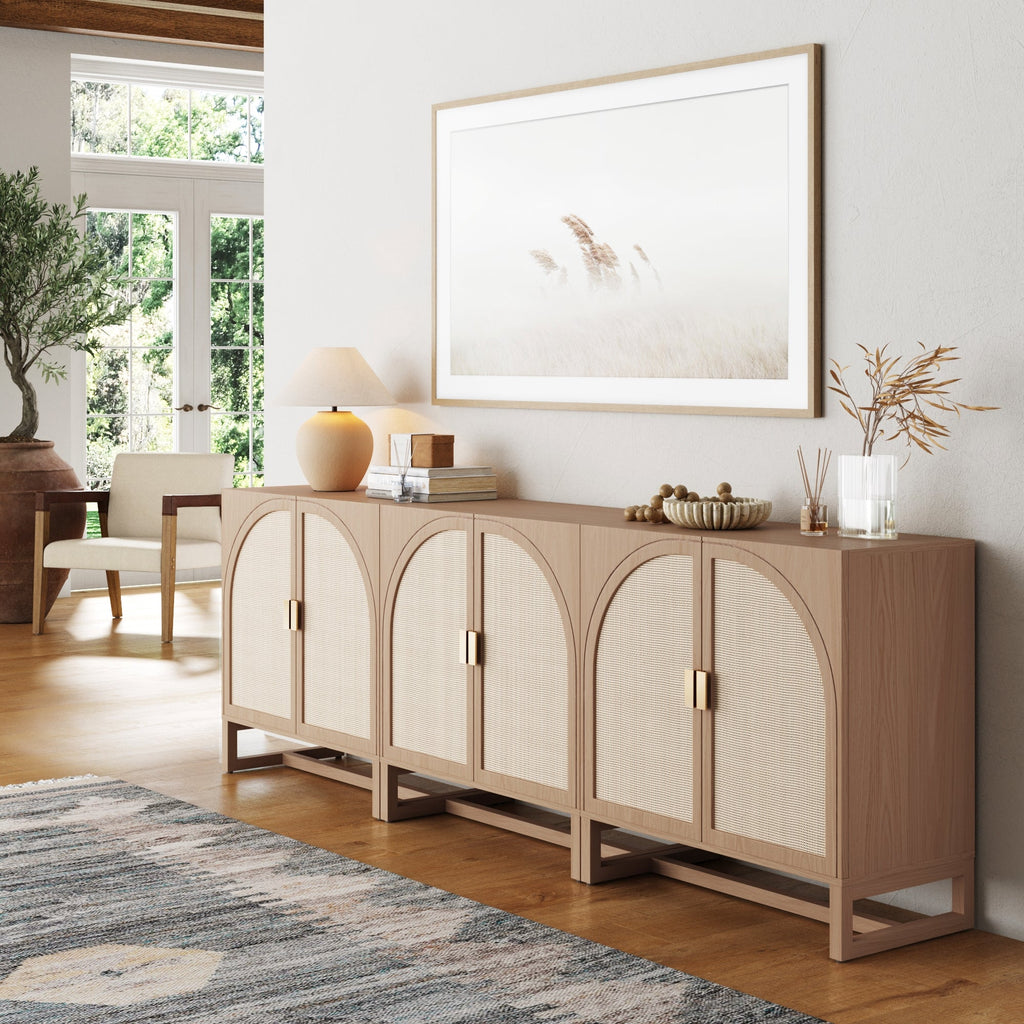 Boho Arched TV Console Credenza Raw Oak (Set of 3)
