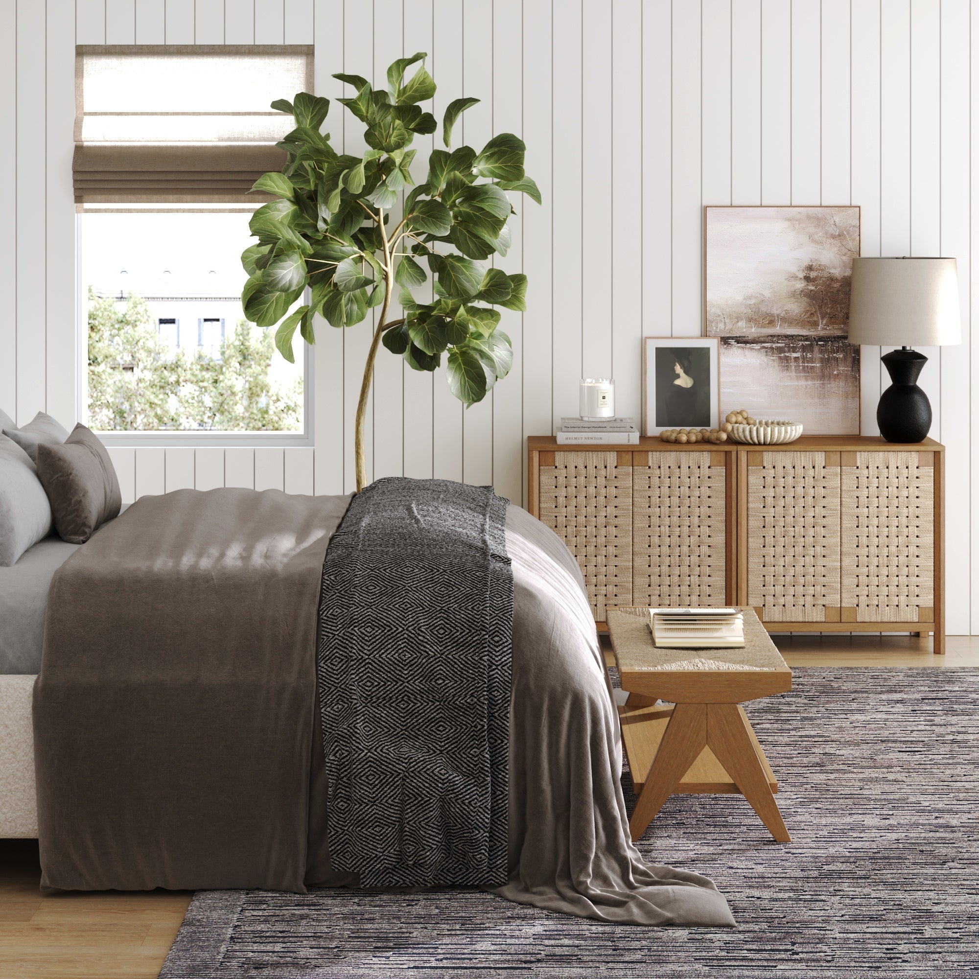 Boho Woven Seagrass & Wood Storage Cabinet Light Brown